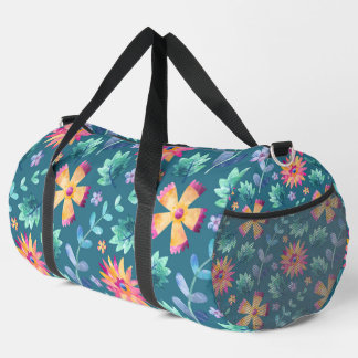 GREEN WITH PINK & YELLOW RANDOM FLOWERS DUFFLE BAG