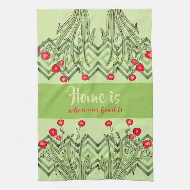 Green with red floral tea towel (Vertical)