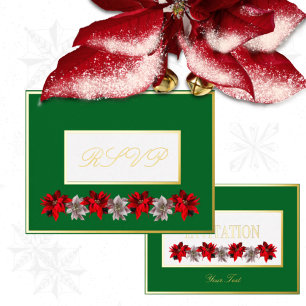 Green With Red Poinsettias Response Postcard
