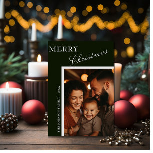 Green With Silver Script Family Photo Card