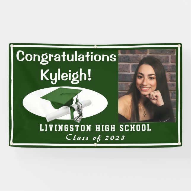 Green with White Accents Vinyl Graduation Photo Banner (Horizontal)