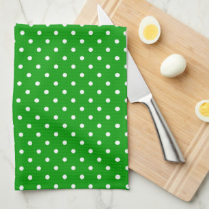 Green with White Polka Dots Tea Towel