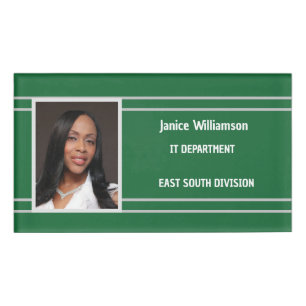 Green with White Stripes Name and Photo Name Tag
