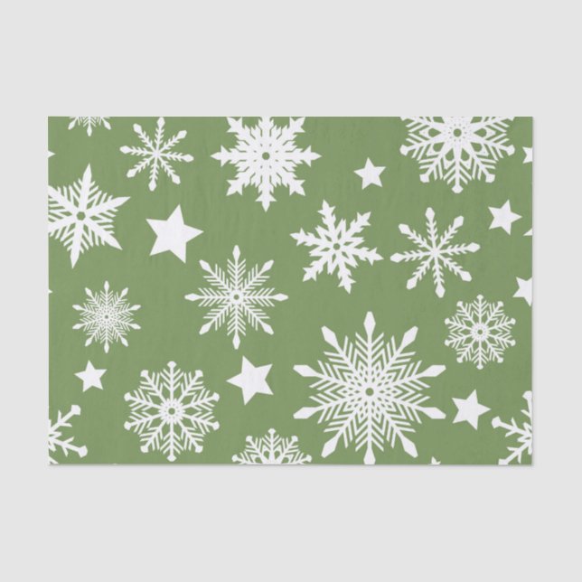 GREEN WITH WHITE WINTER SNOWFLAKES TISSUE PAPER (Front)