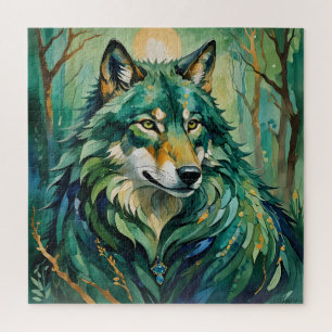 Green Wolf in the Forest Puzzle