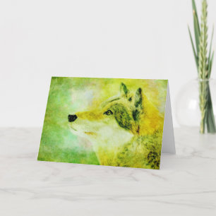 Green Wolf Painting Note Card