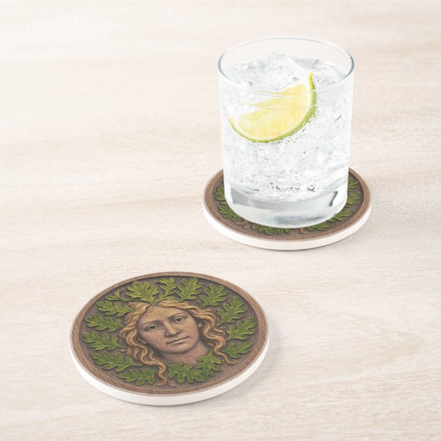 Green Woman - Wood Coaster (Side)