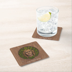Green Woman - Wood Square Paper Coaster