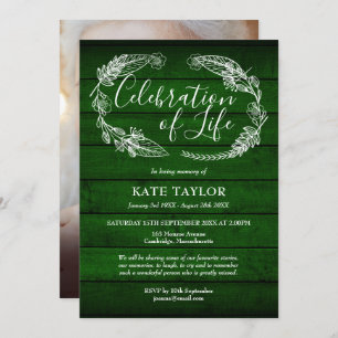 Green Wood Funeral Celebration of Life Photo  Invitation