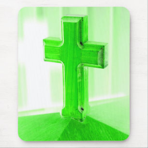 Green wooden cross photograph image church mouse pad