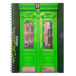 GREEN WOODEN GLASS DOOR NOTEBOOK