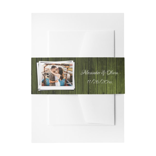 Green Wooden Photo Invitation Belly Band (Front Example)
