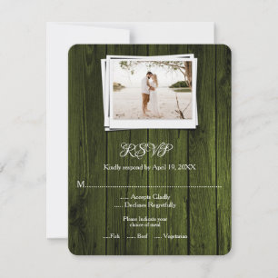 Green Wooden Photo Wedding RSVP Card