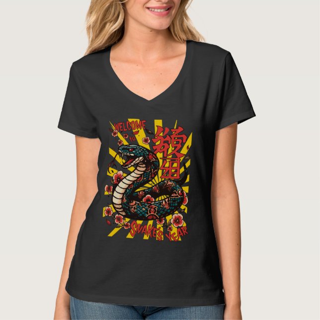 Green wooden snake anime style - Chinese New Year T-Shirt (Front)