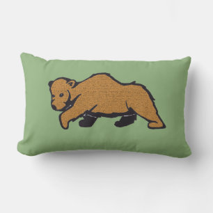 Green Woodland Brown Bear Lumbar Cushion