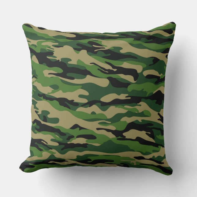 Green Woodland Camo Throw Pillow (Front)