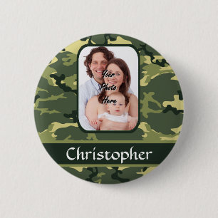 Green woodland camouflage 6 cm round badge
