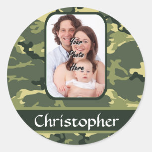 Green woodland camouflage classic round sticker