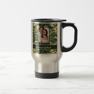 Green woodland camouflage travel mug