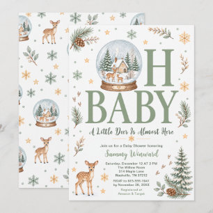 Green Woodland Deer Christmas Baby Shower Invitation