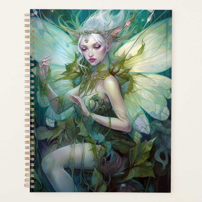 Green Woodland Fairy Fantasy Art Planner (Front)
