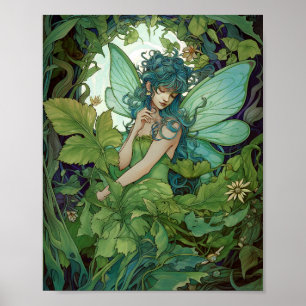 Green Woodland Fairy Fantasy Art Poster