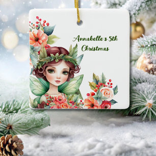 Green Woodland Fairy with Flowers Ornament
