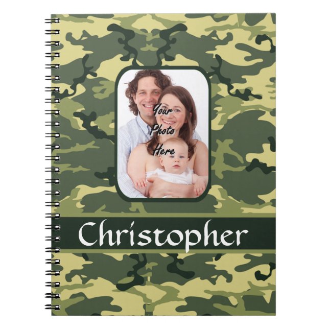 Green woodland forest camouflage spiral notebook (Front)