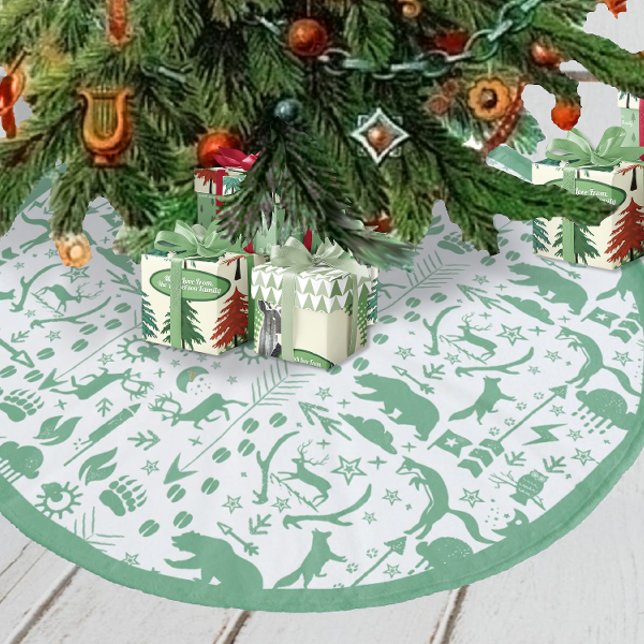 Green Woodland Fox Deer Bear Merry Christmas Fleece Tree Skirt (Creator Uploaded)