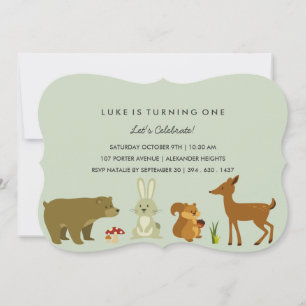 Green Woodland Friends Birthday Invitation