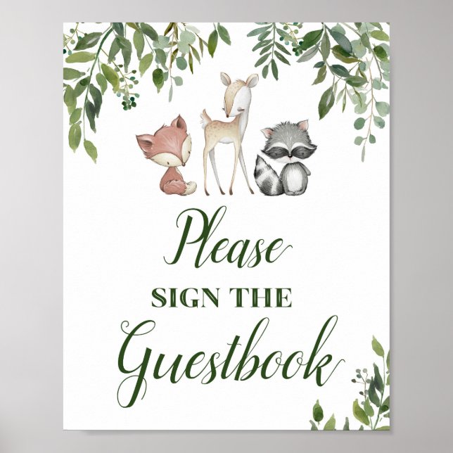 Green Woodland Table Sign - Guestbook 8x10 (Front)