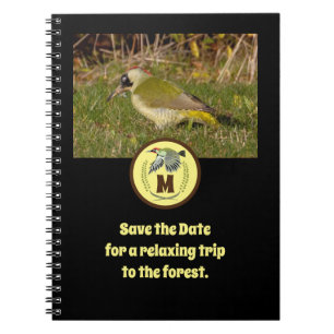 Green Woodpecker Flying Monogram Photo Notebook