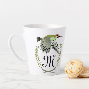 Green Woodpecker in Flight Monogram Latte Mug