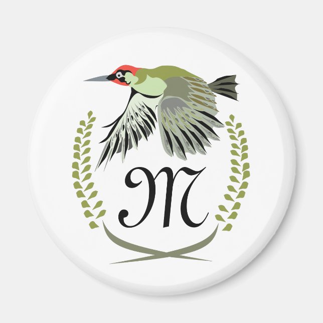 Green Woodpecker in Flight Monogram Magnet (Front)