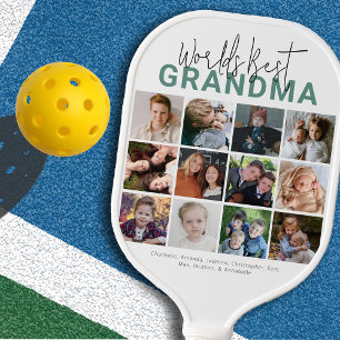 Green Worlds Best Grandma Photo Collage Pickleball Paddle