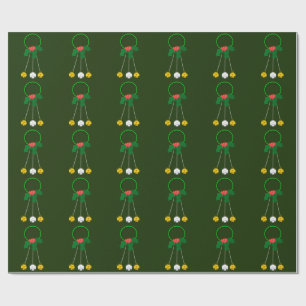 Green Wreath and Jingle Bells Green Wrapping Paper
