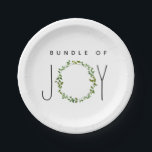 Green Wreath Bundle Of Joy Neutral Baby Shower Paper Plate<br><div class="desc">Baby shower paper plates featuring an illustration of a green wreath incorporated into the phrase "bundle of joy".</div>