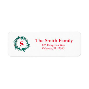 Green Wreath Christmas Monogram Return Address