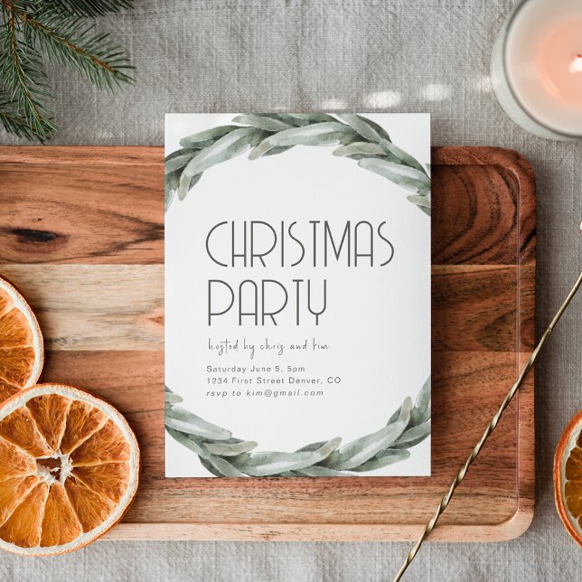 Green Wreath Christmas Party Invitation Template (Creator Uploaded)