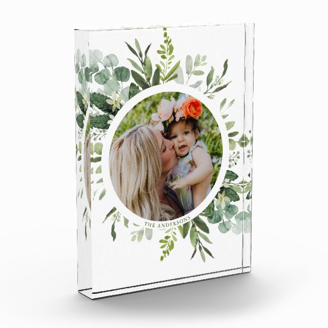 Green Wreath Custom Text Photo Block (Left)