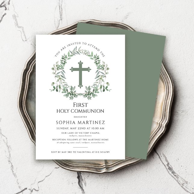 Green Wreath Girl'sFirst Holy Communion  Invitation (Creator Uploaded)