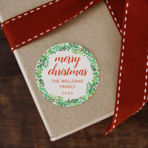 Green Wreath Merry Christmas Classic Round Sticker