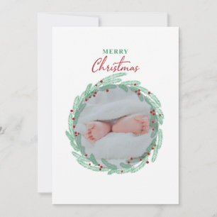 Green Wreath Minimalist Photo Holiday Card