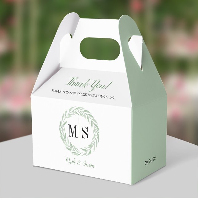 Green Wreath Monogram Wedding Favour Box (Creator Uploaded)