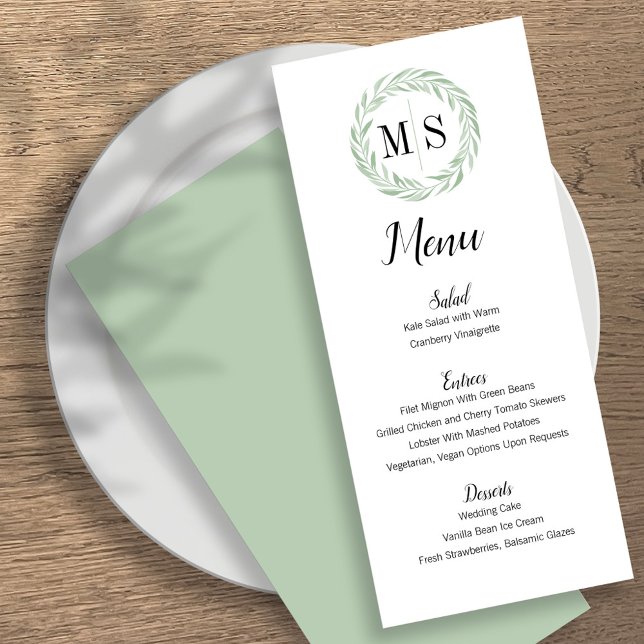 Green Wreath Monogram Wedding Menu (Creator Uploaded)