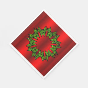Green Wreath on Red Christmas Napkin