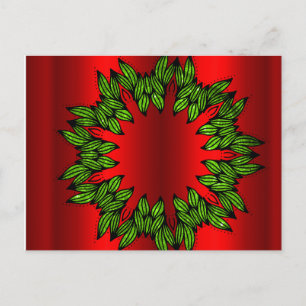 Green Wreath on Red Christmas Postcard