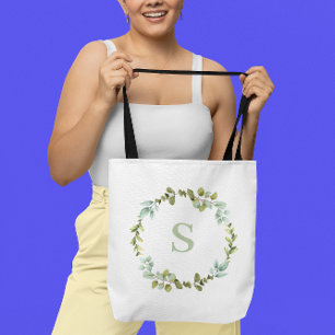Green Wreath Personalized Monogrammed Tote Bag
