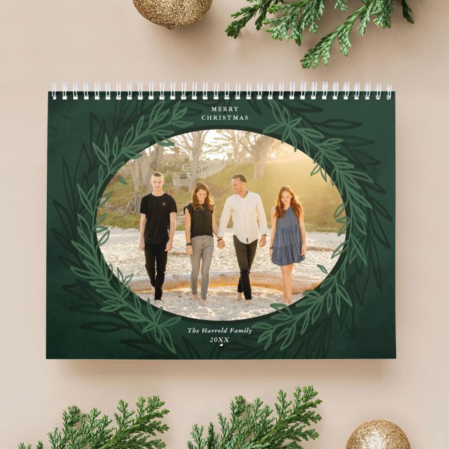 Green Wreath Photo Christmas Gift Calendar (Emerald Green Wreath Photo Christmas Gift Calendar)