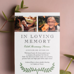 Green Wreath Photo In Loving Memory Announcement
